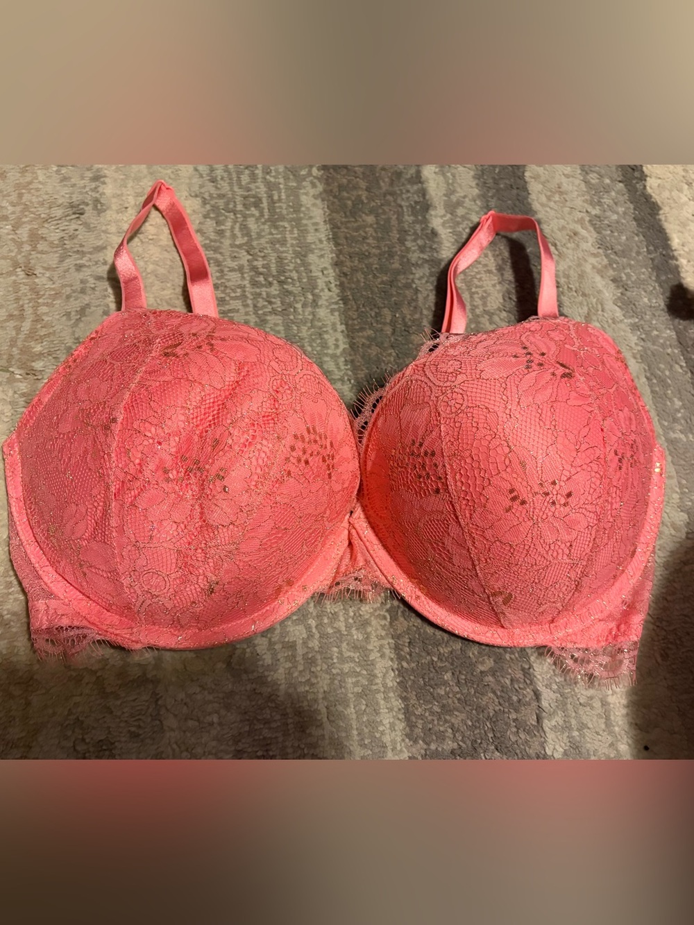 NWOT Victoria's Secret Coral Lace Underwire Bra with Gold Accent
